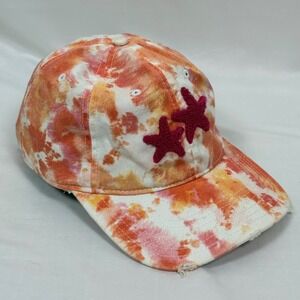 Aerie Tie Dye Baseball Cap Hat Stars Adjustable Orange Pink Distressed